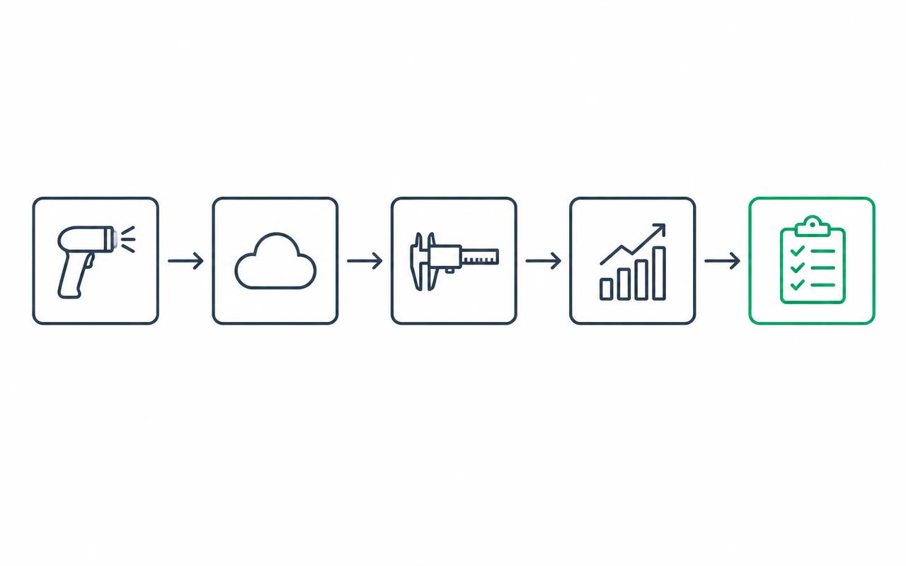 Visualização ilustrativa do fluxo capturar, processar, medir, analisar e agir
